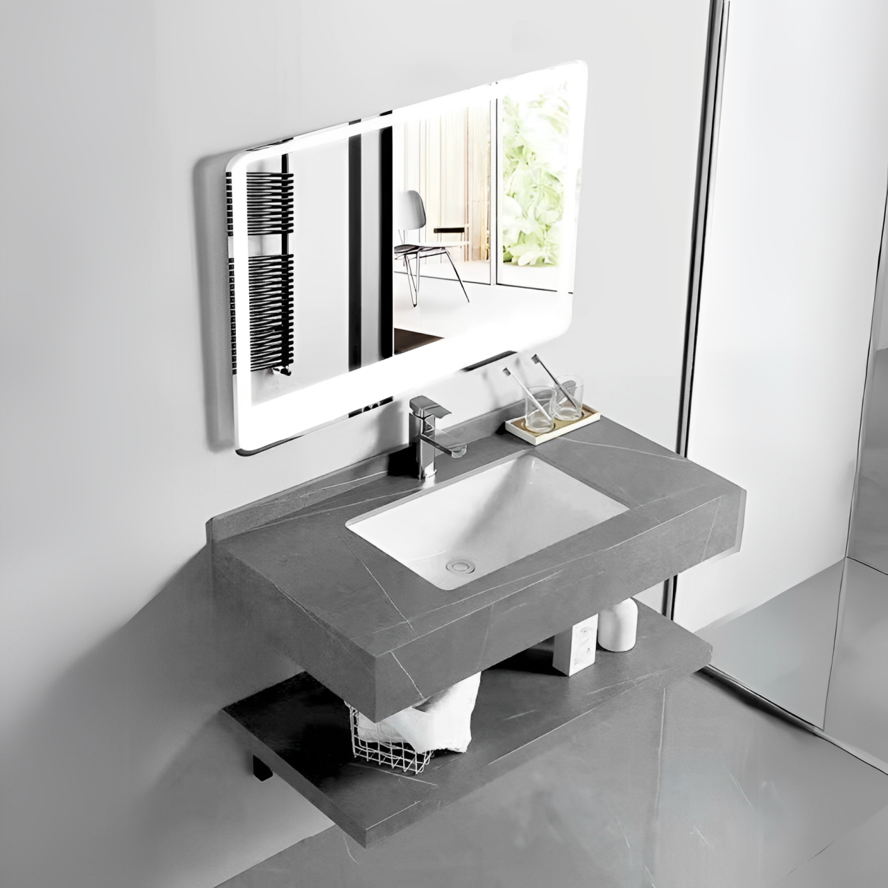 BỘ LAVABO BÀN ĐÁ CAO CẤP BĐ-57L xám