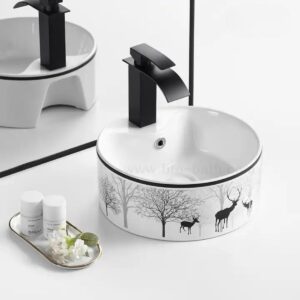 CHẬU LAVABO ĐẶT BÀN TRÒN SỨ TRẮNG SD-L015 Q-SADO