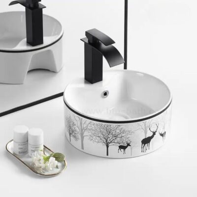 CHẬU LAVABO ĐẶT BÀN TRÒN SỨ TRẮNG SD-L015 Q-SADO