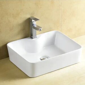 CHẬU LAVABO ĐẶT BÀN VUÔNG SỨ TRẮNG SD-L002 Q-SADO