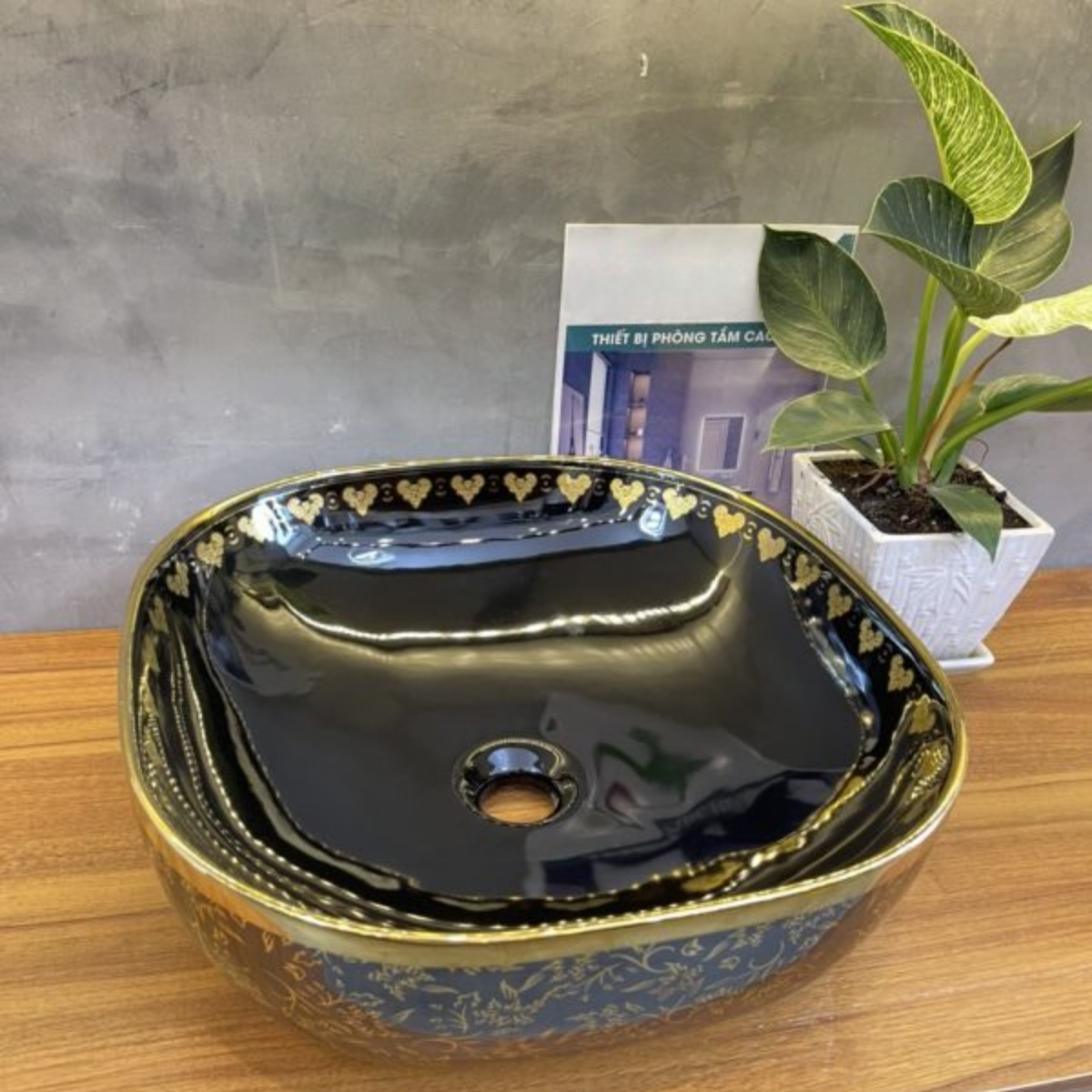 LAVABO SỨ ĐEN HOA VĂN SD-L5044 Q-SADO