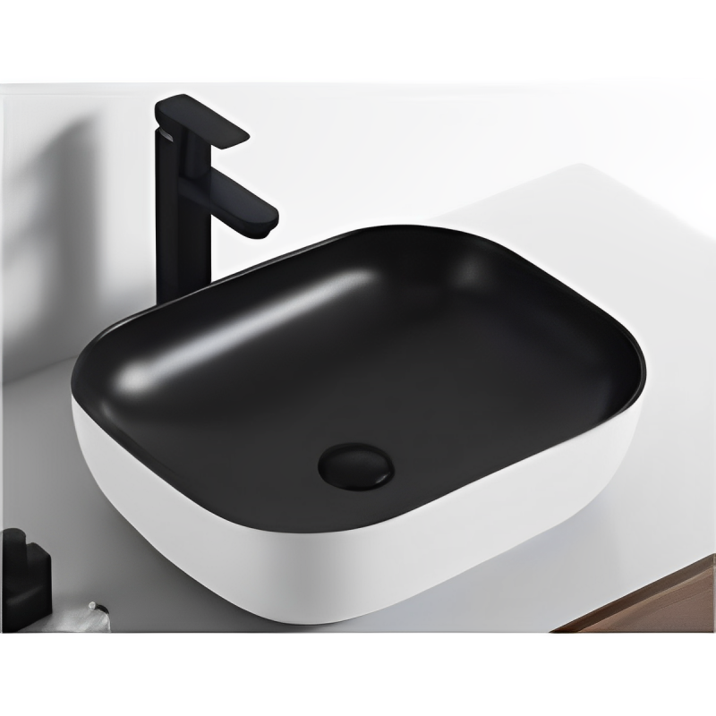 LAVABO SỨ TRẮNG MẶT TRONG ĐEN SD-L5049 Q-SADO
