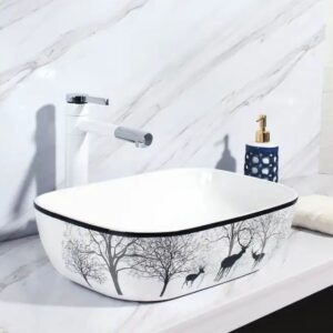 CHẬU LAVABO ĐẶT BÀN VUÔNG SỨ TRẮNG SD-L013 Q-SADO