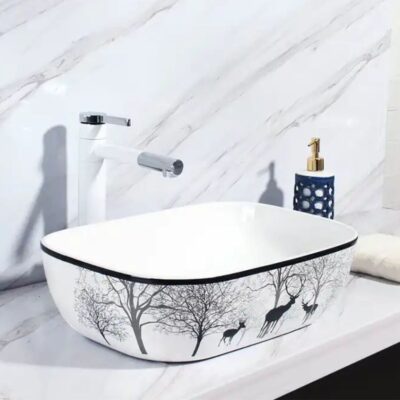 CHẬU LAVABO ĐẶT BÀN VUÔNG SỨ TRẮNG SD-L013 Q-SADO
