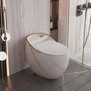 BỒN CẦU 1 KHỐI TRẮNG VÂN MÂY VIỀN VÀNG SD-C9275