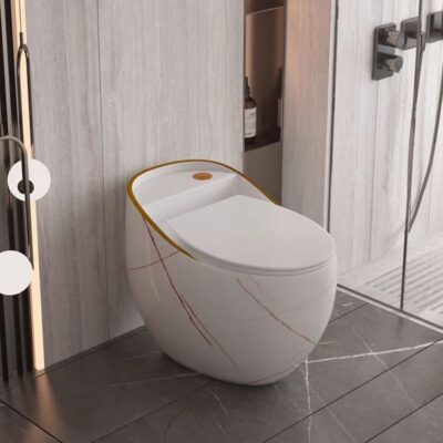 BỒN CẦU 1 KHỐI TRẮNG VÂN MÂY VIỀN VÀNG SD-C9275