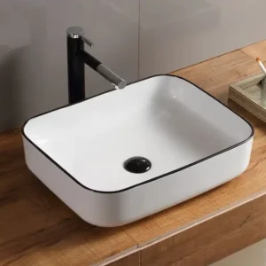 CHẬU LAVABO ĐẶT BÀN VUÔNG SỨ TRẮNG SD-L009 Q-SADO