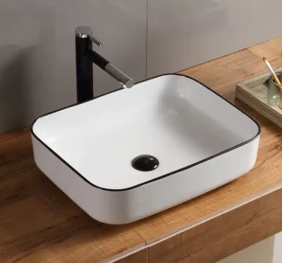 CHẬU LAVABO ĐẶT BÀN VUÔNG SỨ TRẮNG SD-L009 Q-SADO