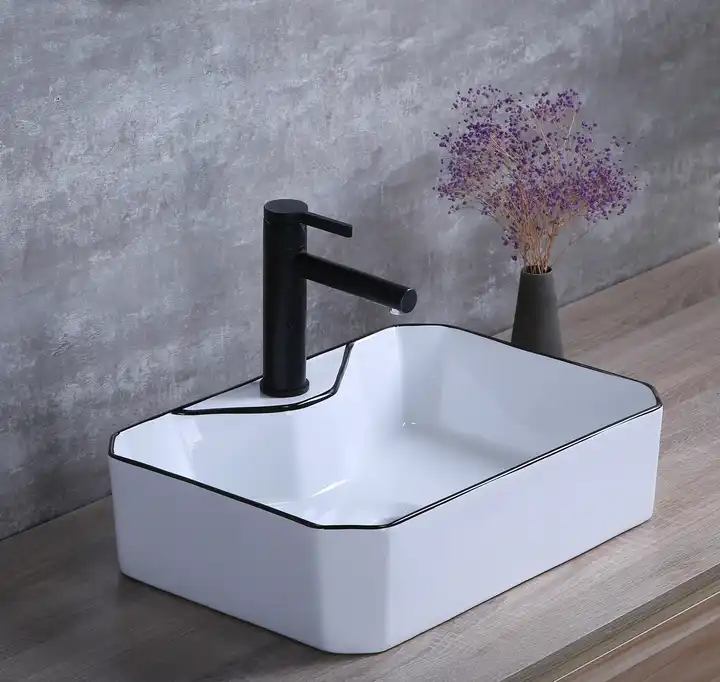 LAVABO SỨ TRẮNG VIỀN ĐEN SD-L5084 Q-SADO