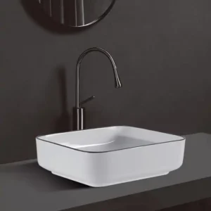 CHẬU LAVABO ĐẶT BÀN VUÔNG VIỀN ĐEN SD-L028 Q-SADO