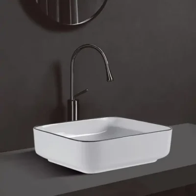 CHẬU LAVABO ĐẶT BÀN VUÔNG VIỀN ĐEN SD-L028 Q-SADO