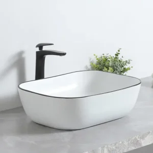 CHẬU LAVABO ĐẶT BÀN VUÔNG SỨ TRẮNG SD-L008 Q-SADO