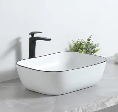 CHẬU LAVABO ĐẶT BÀN VUÔNG SỨ TRẮNG SD-L008 Q-SADO