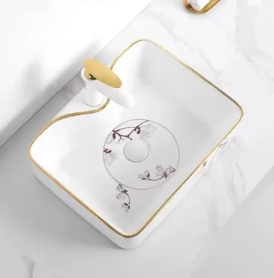 CHẬU LAVABO ĐẶT BÀN VUÔNG SỨ TRẮNG SD-L017 Q-SADO