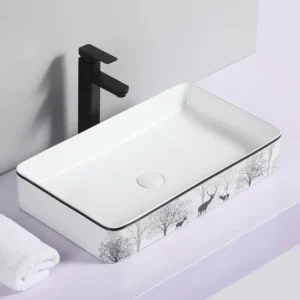 CHẬU LAVABO ĐẶT BÀN VUÔNG SỨ TRẮNG SD-L016 Q-SADO