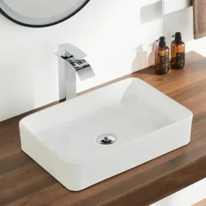CHẬU LAVABO ĐẶT BÀN VUÔNG SỨ TRẮNG SD-L003 Q-SADO